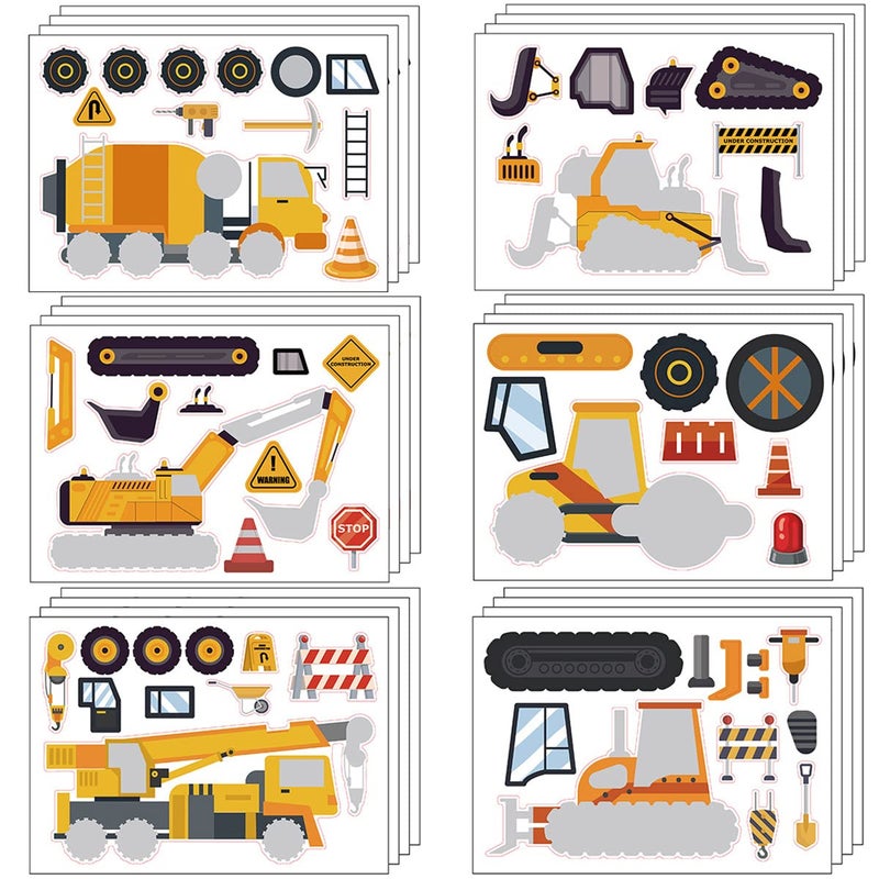 T-Antrix 24 Sheets Make Your Own Construction Stickers Make A Face Stickers for Kids Toddlers with Trucks DIY Craft Stickers Kids Truck Themed Birthday Truck Party Supplies - Image 1
